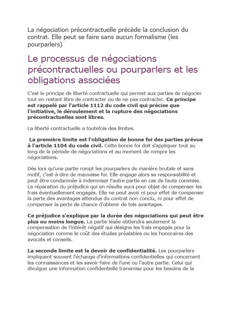 Négociations précontractuelles et bonne foi | PDF | Justice | Crime et ...