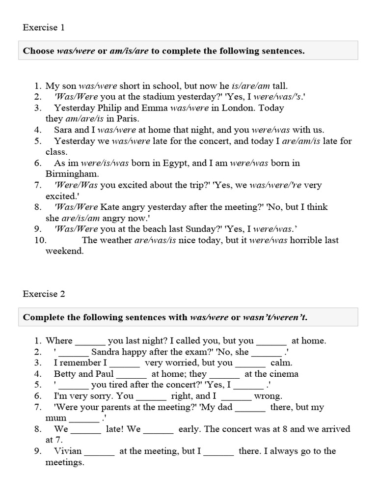 Past Simple To Be PDF