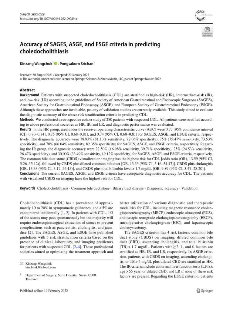 Validating Risk Criteria for Choledocholithiasis | PDF