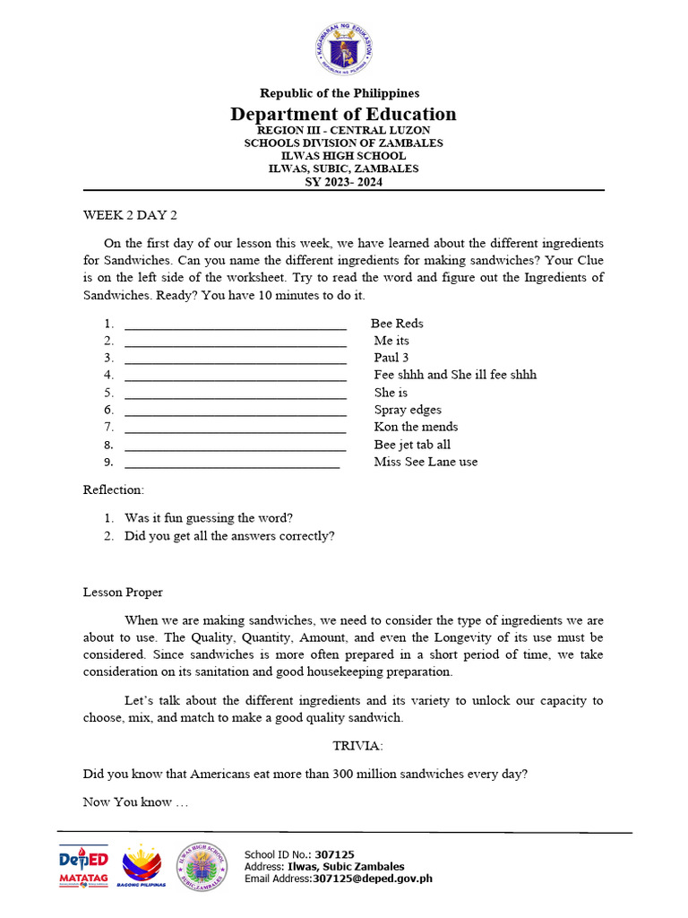 Grade 9 Learning Sheet Week2 | PDF