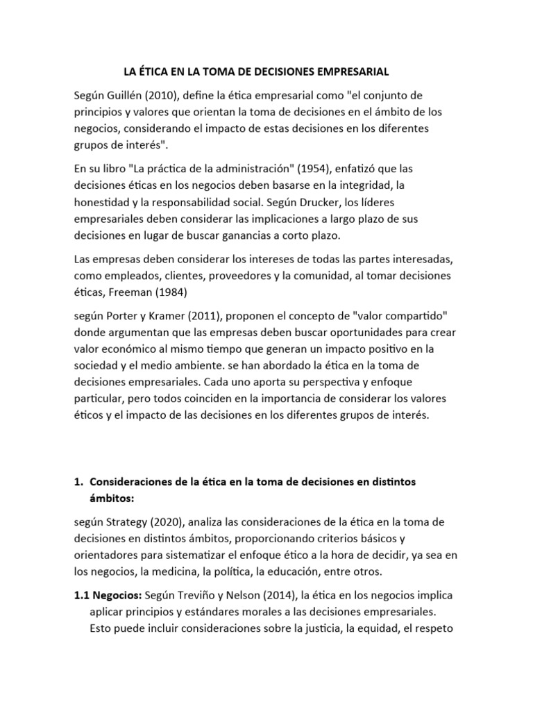 La Etica En La Toma De Desiciones Empresarial Descargar Gratis PDF 
