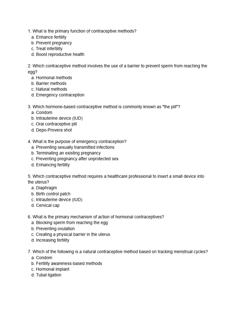 Contraceptive Methods PDF Birth Control Medical Specialties