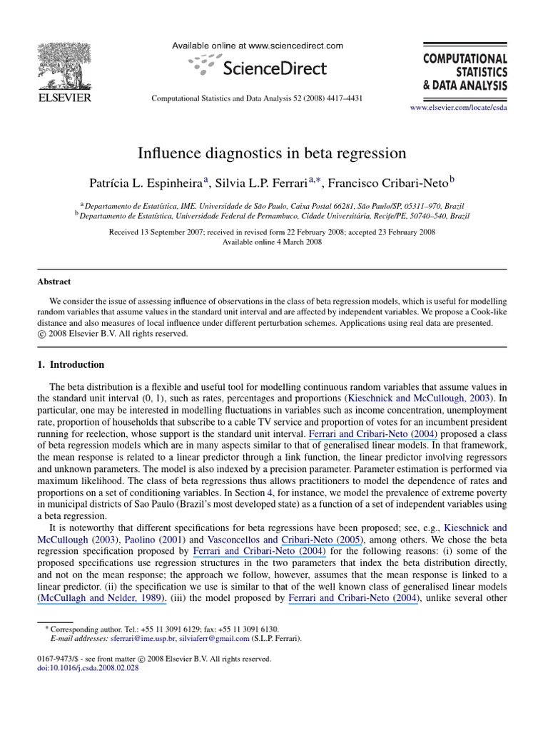 Influence Diagnostics in Beta Regression: Patr Icia L. Espinheira ...