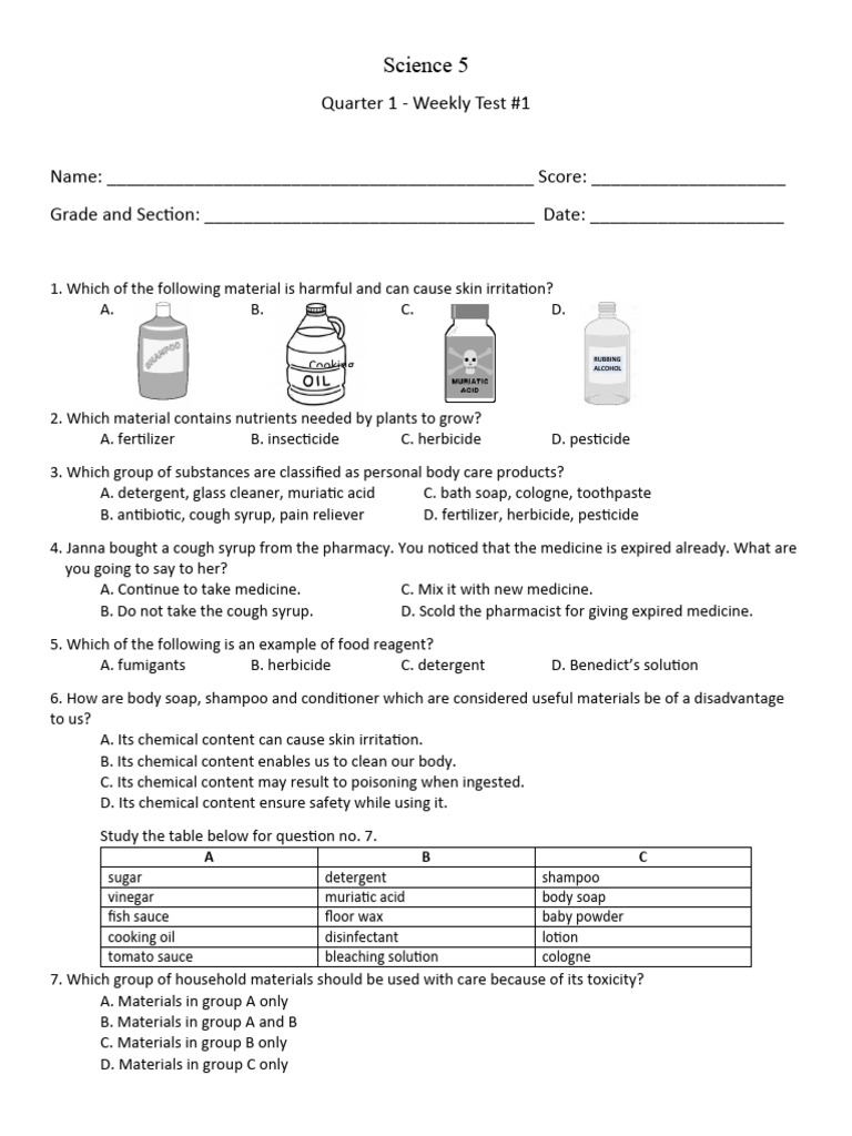 Quarter 1 - Weekly Test #1 | PDF | Pesticide | Shampoo