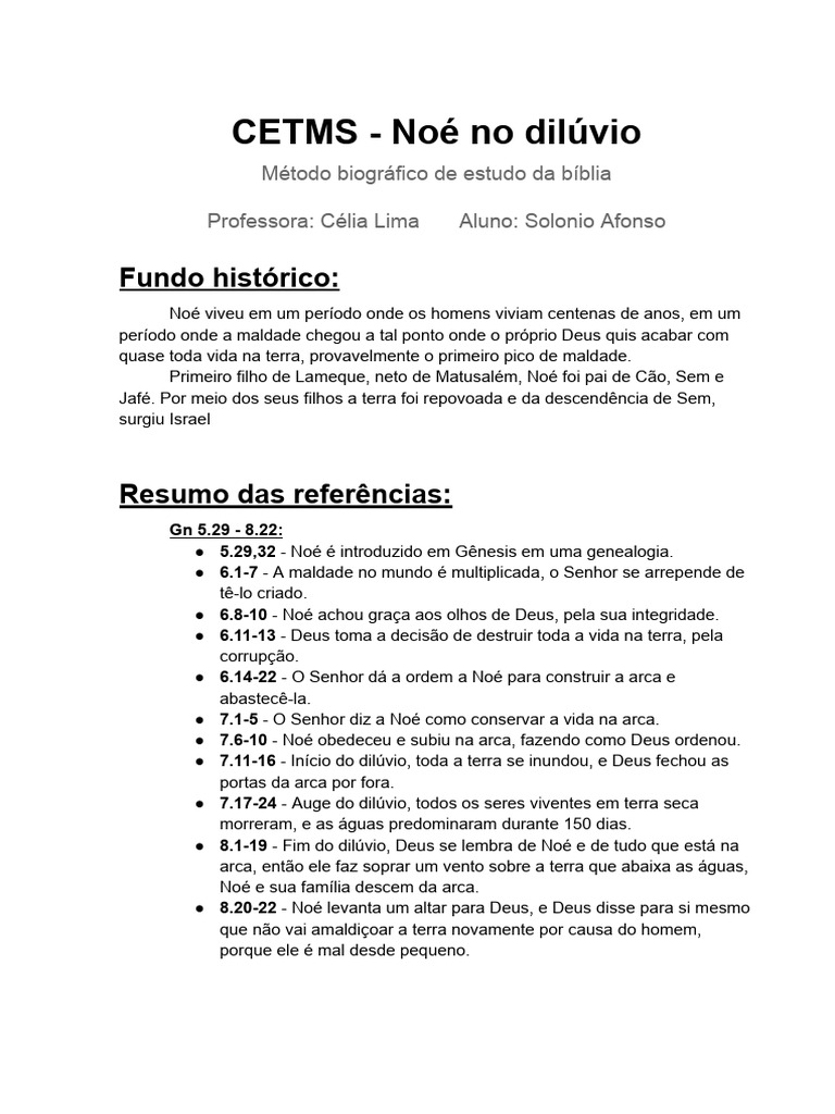 Vida e Legado de Noé na Bíblia | PDF | Noé | Mito do Dilúvio
