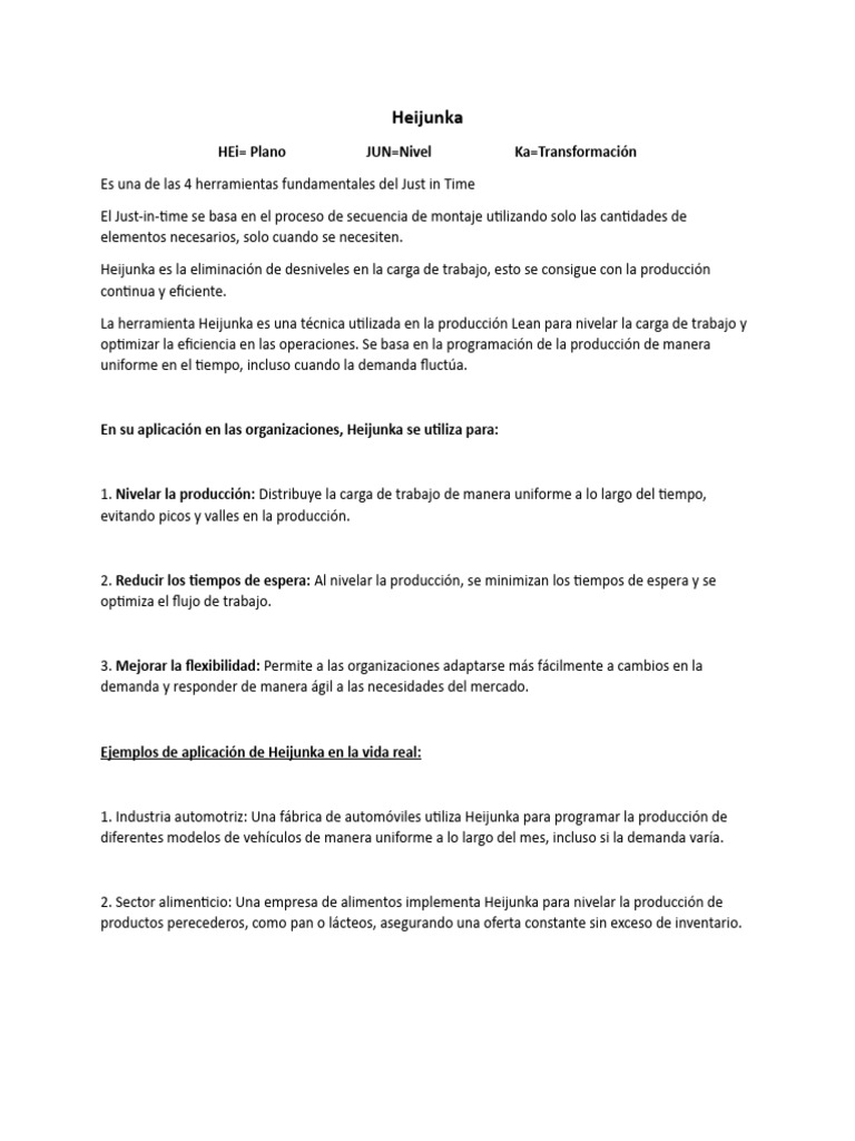 Ejemplos de Heijunka en la Industria | PDF | Lean Manufacturing ...