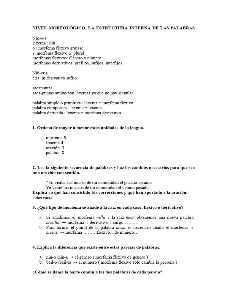 Estructura interna de las palabras | PDF | Artes del Lenguaje y ...
