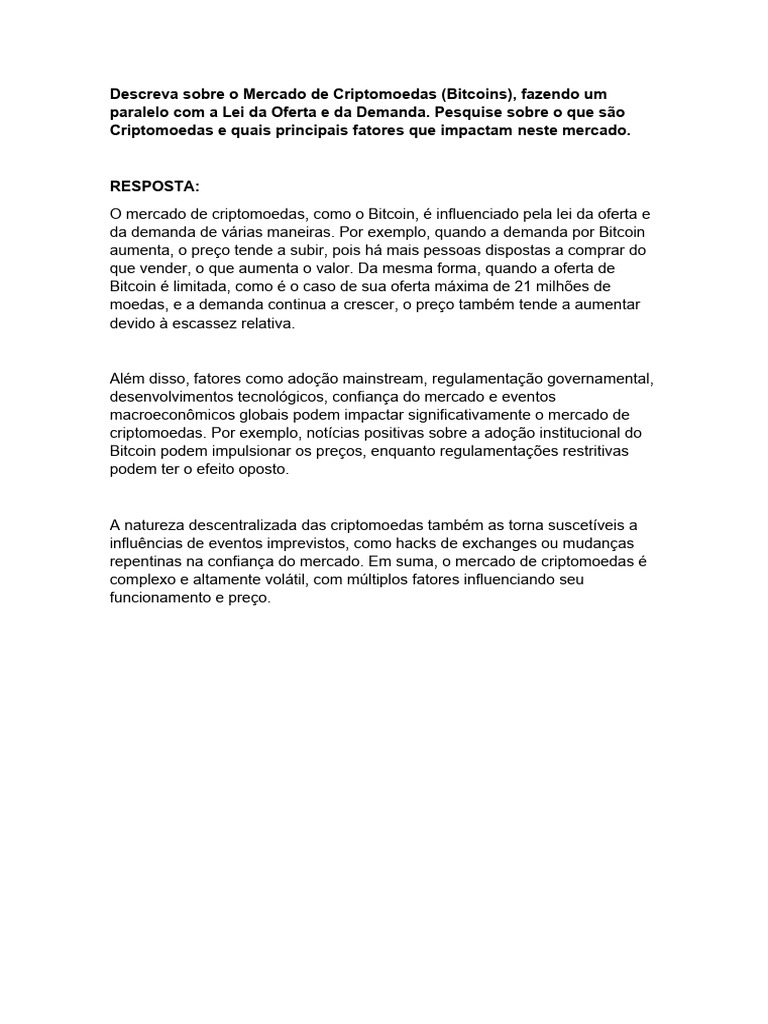 Mercado de Criptomoedas e Oferta/Demanda | PDF | Política