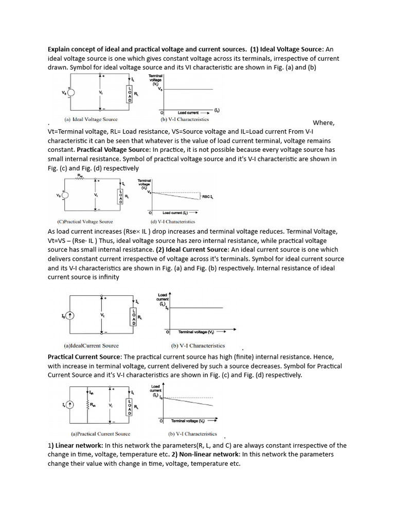 Explain Ideal And Practical Voltage Source With The Help Of Circuit Diagram