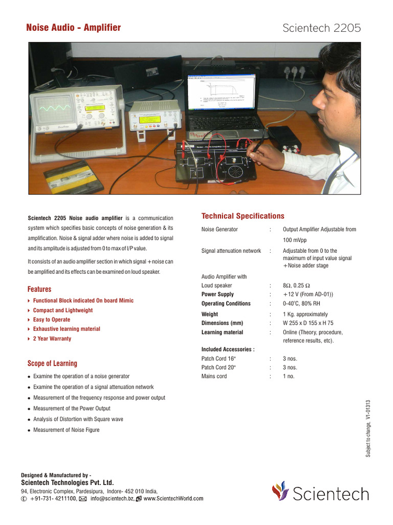 Noise Audio Amplifier Trainer Scientech 2205 | PDF