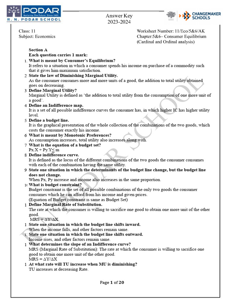 Chapter 2 Consumer Equilibrium Ak Pdf