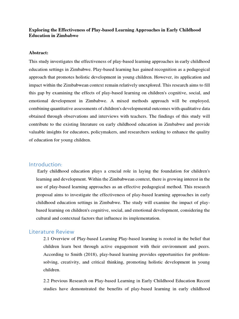 Exploring The Effectiveness of Play Based ECD Example Proposal Daniel ...