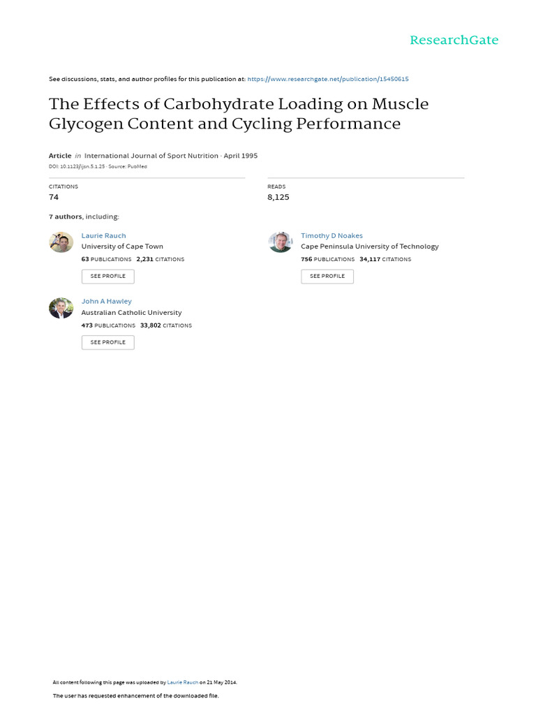 The Effects of Carbohydrate Loading On Muscle Glycogen Content and