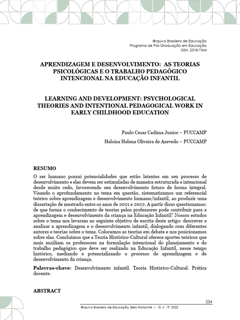Teorias de Aprendizagem na Educação Infantil | PDF | Behaviorismo ...