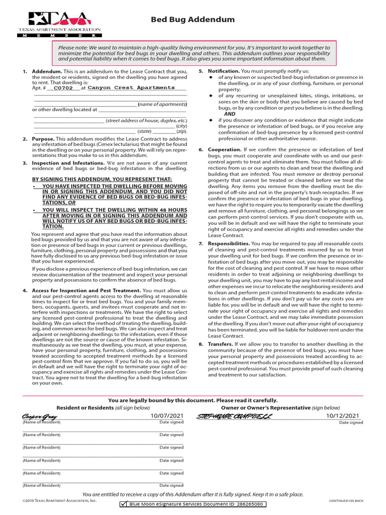 Bed Bug Addendum C0702 Canyon Crest Apartments PDF