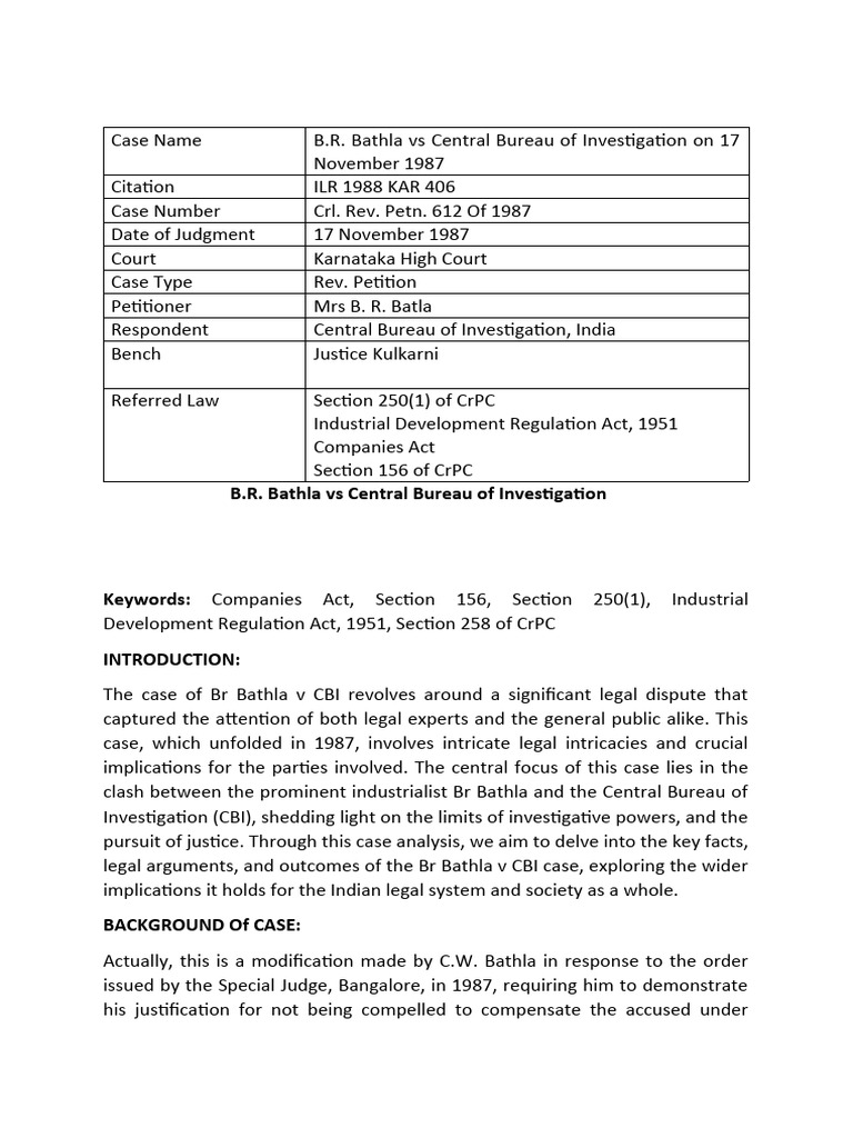 Review of Section 250 CrPC in Bathla Case | PDF | Criminal Procedure In ...