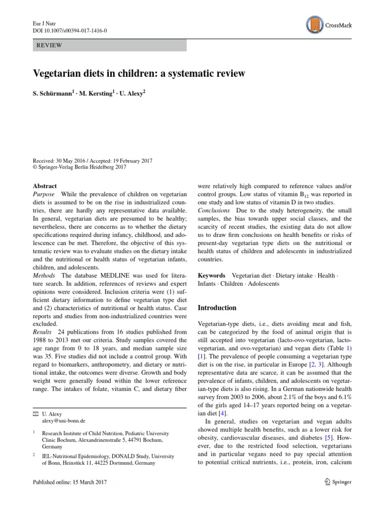 Vegetarian Diets in Children, A Sistematic Review | PDF | Diet ...