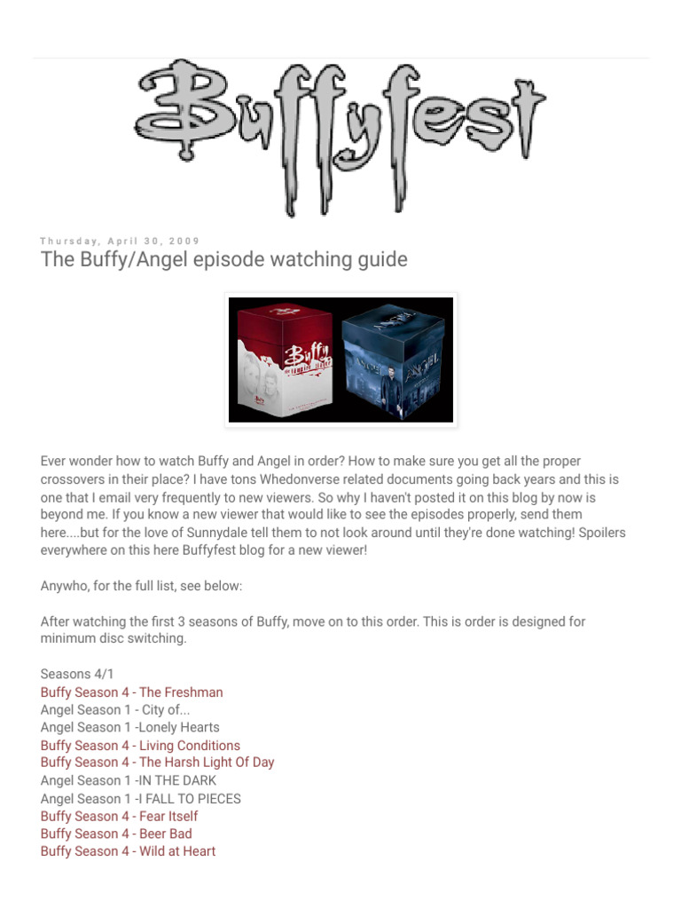 Buffyfest The Buffy Angel Episode Watching Guide PDF