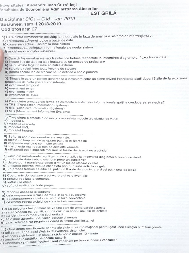 Grile FEAA SIC1 ID Examen 01 | PDF