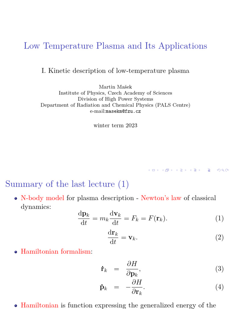 Low Temperature Plasma Overview | PDF | Hamiltonian Mechanics | Collision