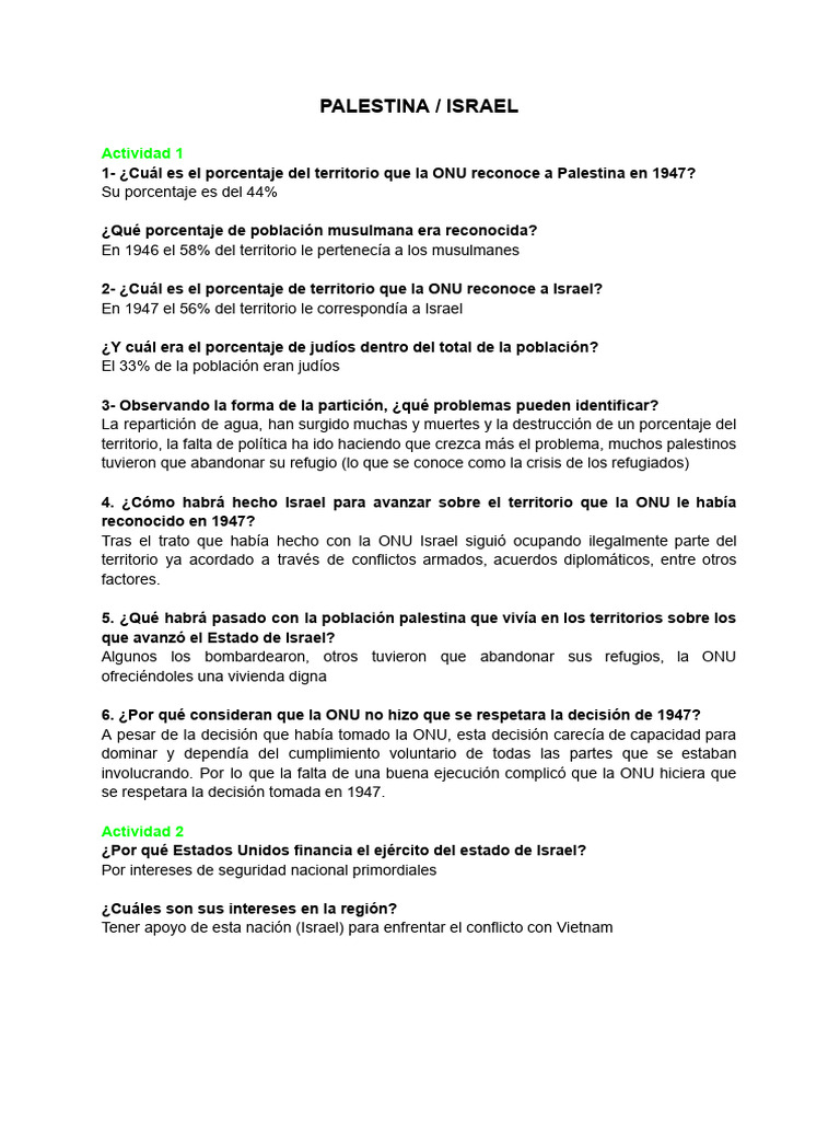 Conflicto Palestina-Israel: Datos y Reflexiones | PDF | Israel ...