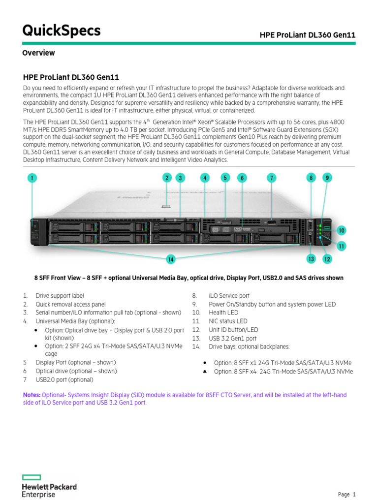 HPE ProLiant DL360 Gen11-QuickSpecs | PDF | Cloud Computing | Solid ...