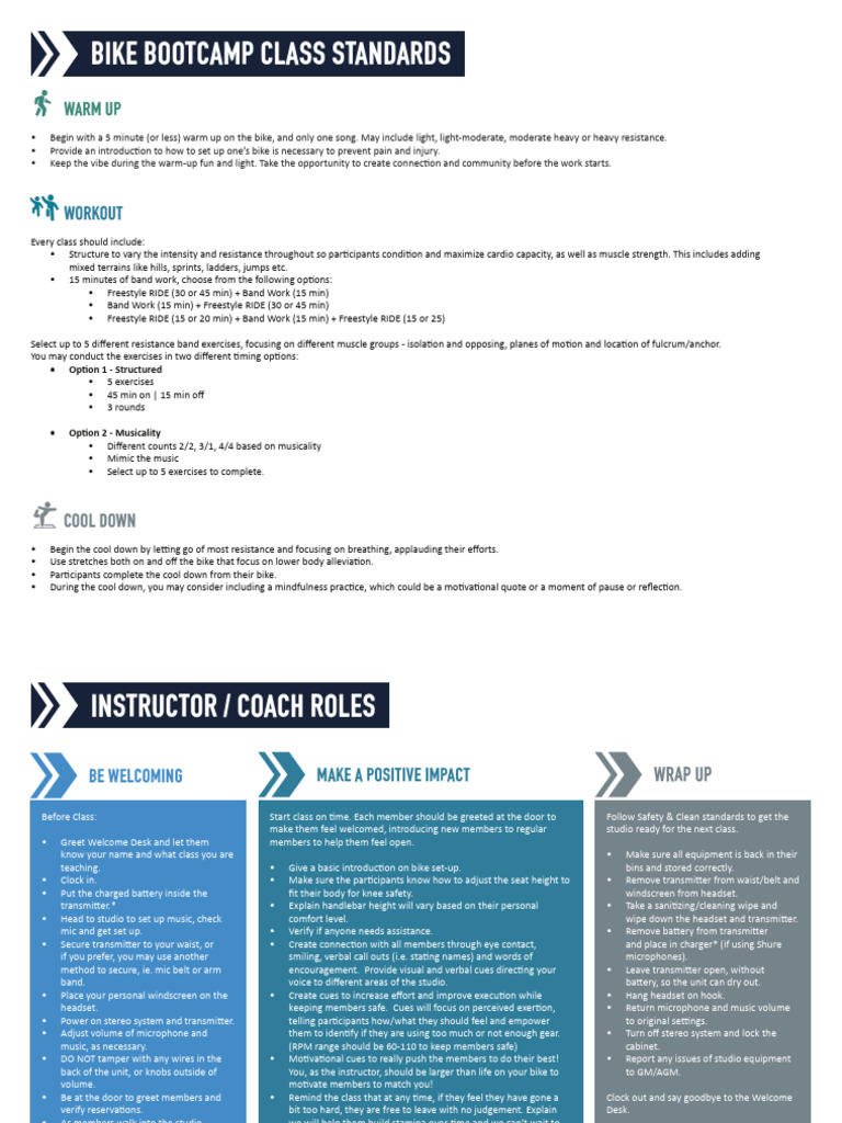 Bike Bootcamp Class Standards | PDF | Microphone | Aerobic Exercise