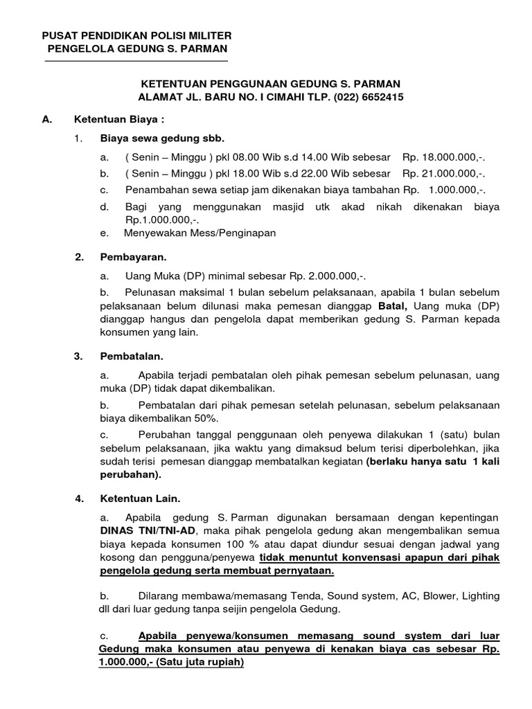 Ketentuan Sewa Gedung S.parman BG Solehan 2023 | PDF | Pengelolaan ...