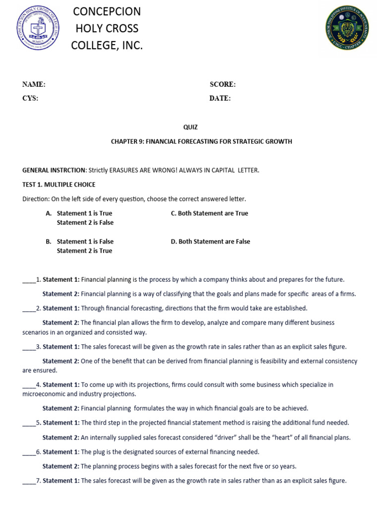 Financial Forecasting Quiz for Growth | PDF | Balance Sheet | Equity ...