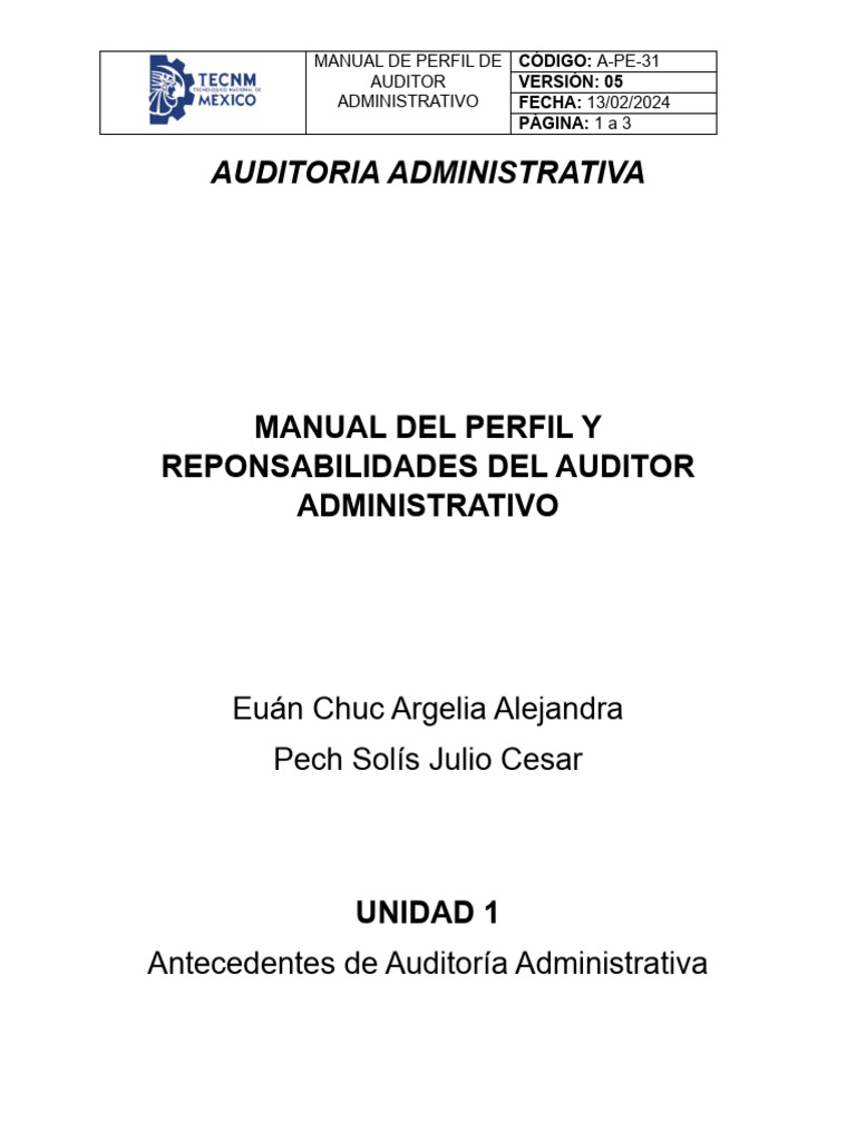Manual de Perfil de Un Auditor Administrativo | Descargar gratis PDF ...