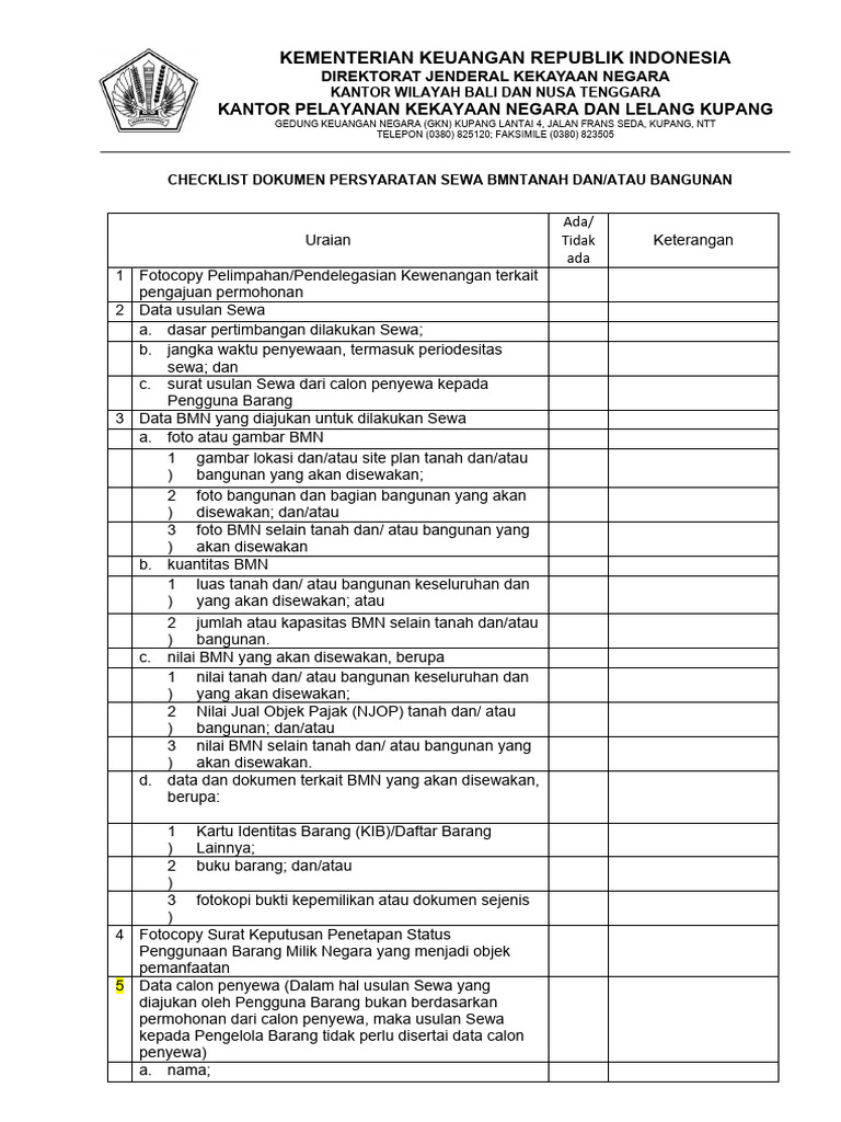 Persyaratan Sewa BMN di Kupang | PDF | Teknologi & Rekayasa