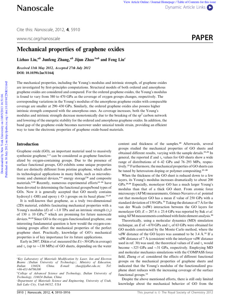Mechanical Properties of Graphene Oxides | PDF | Technology & Engineering