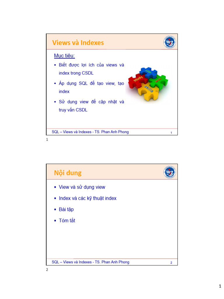 Bài 7 - Views Va Index Elearning | PDF