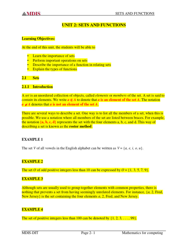 Understanding Sets and Functions in Math | PDF | Set (Mathematics ...