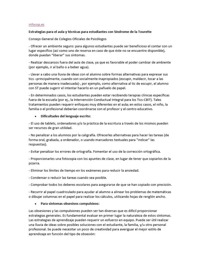 Estrategias para El Aula y Técnicas para Estudiantes Con Síndrome de ...