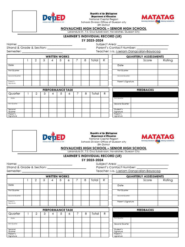 Learner's Individual Record 2023-2024 | PDF | Academic Term ...
