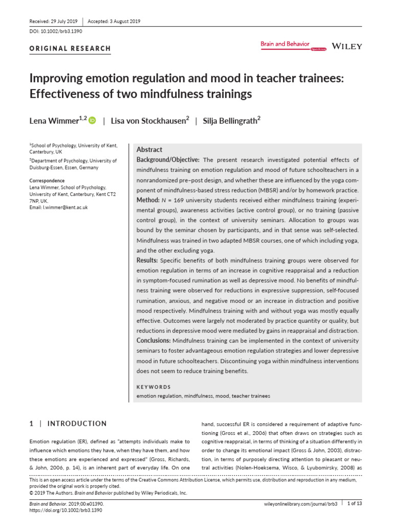 Improving Emotion Regulation and Mood in Teacher Trainees ...