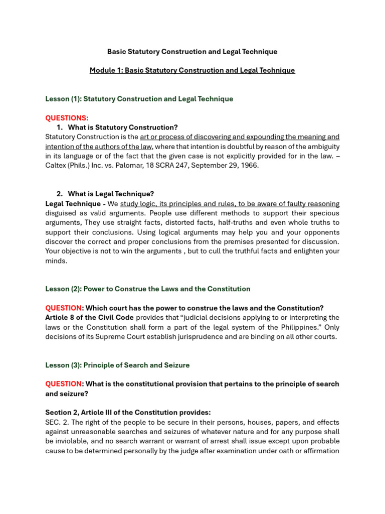 Statutory Construction & Legal Techniques | PDF | Bill (Law) | Search ...