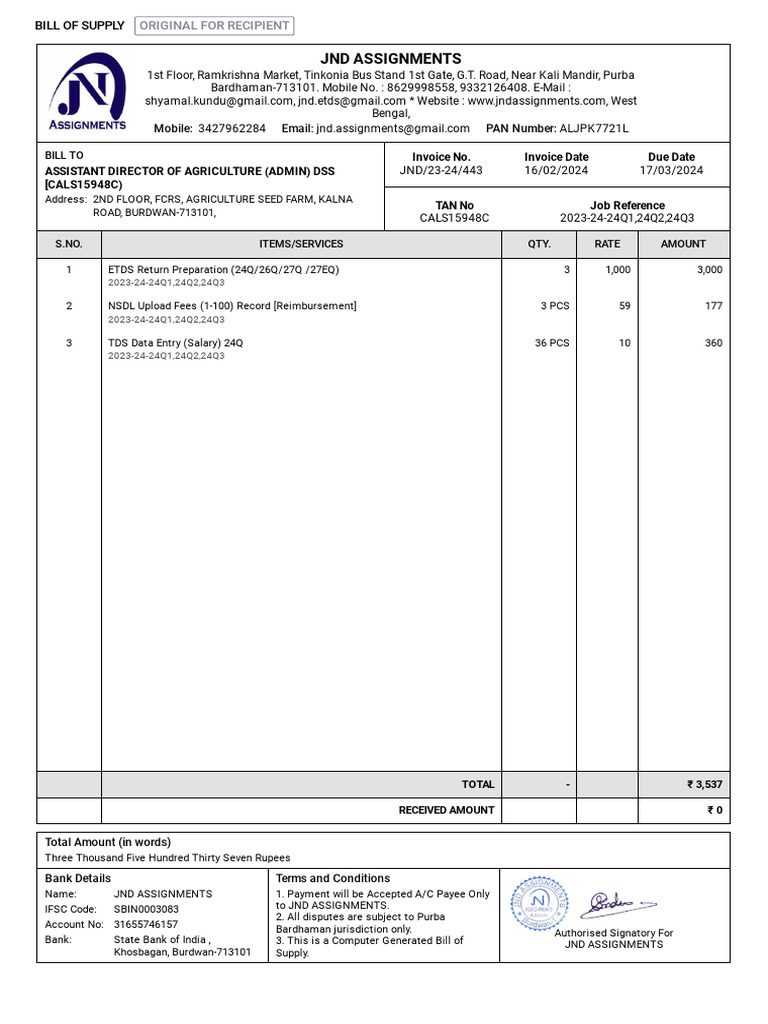JND Assignments Invoice Details | PDF | Payments | Service Industries