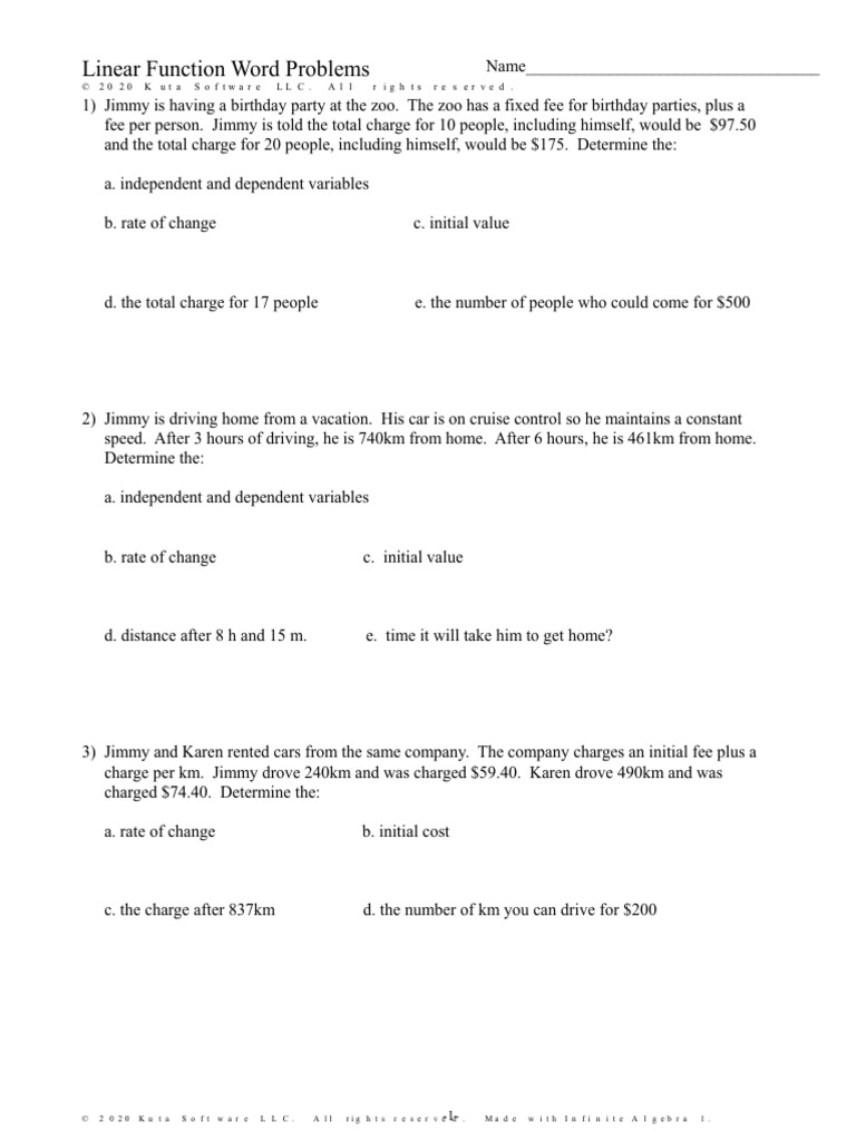 Linear Function Word Problems | PDF | Derivative | Business