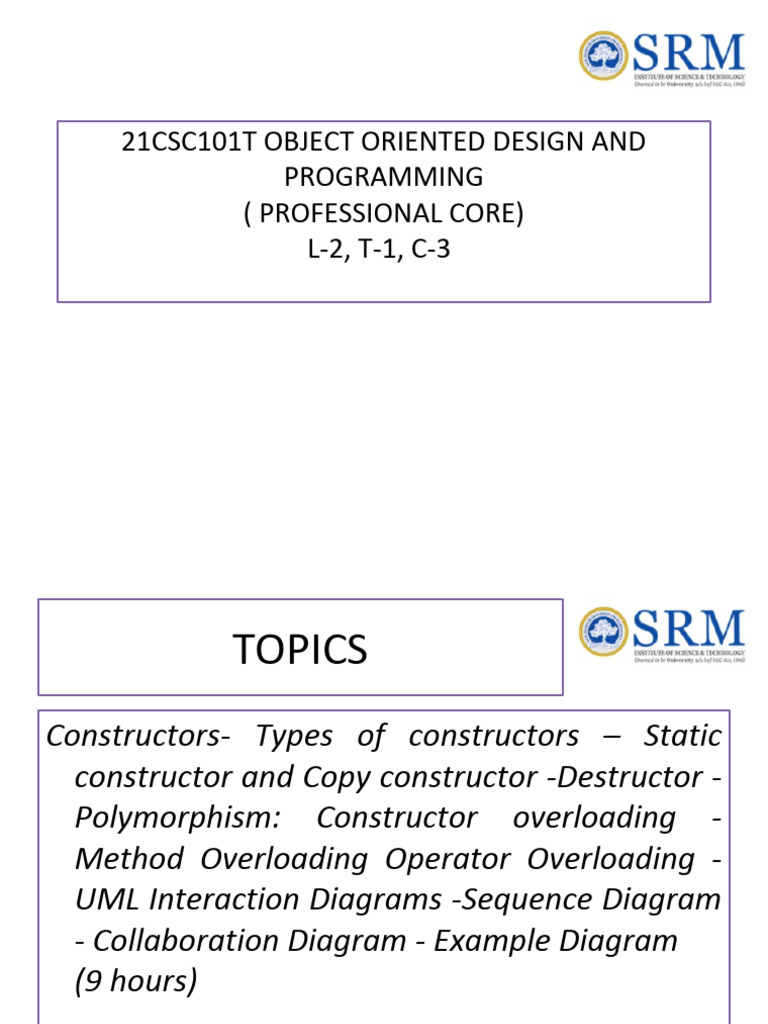 21Csc101T Object Oriented Design and Programming (Professional Core) L ...