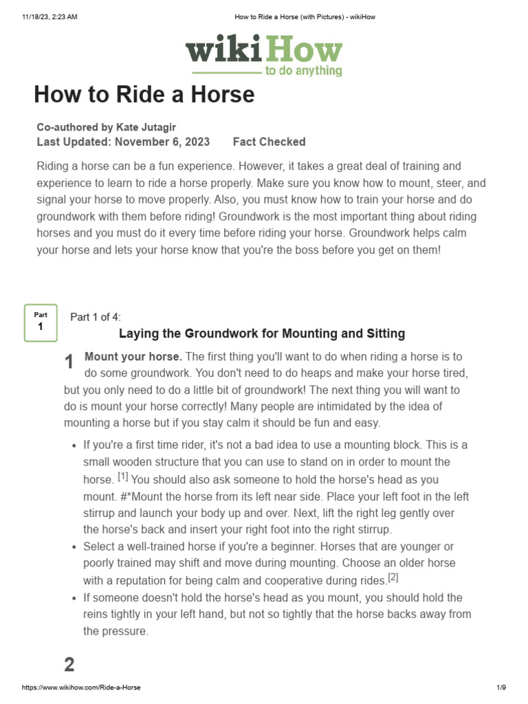 How To Ride A Horse (With Pictures) - Wikihow | PDF