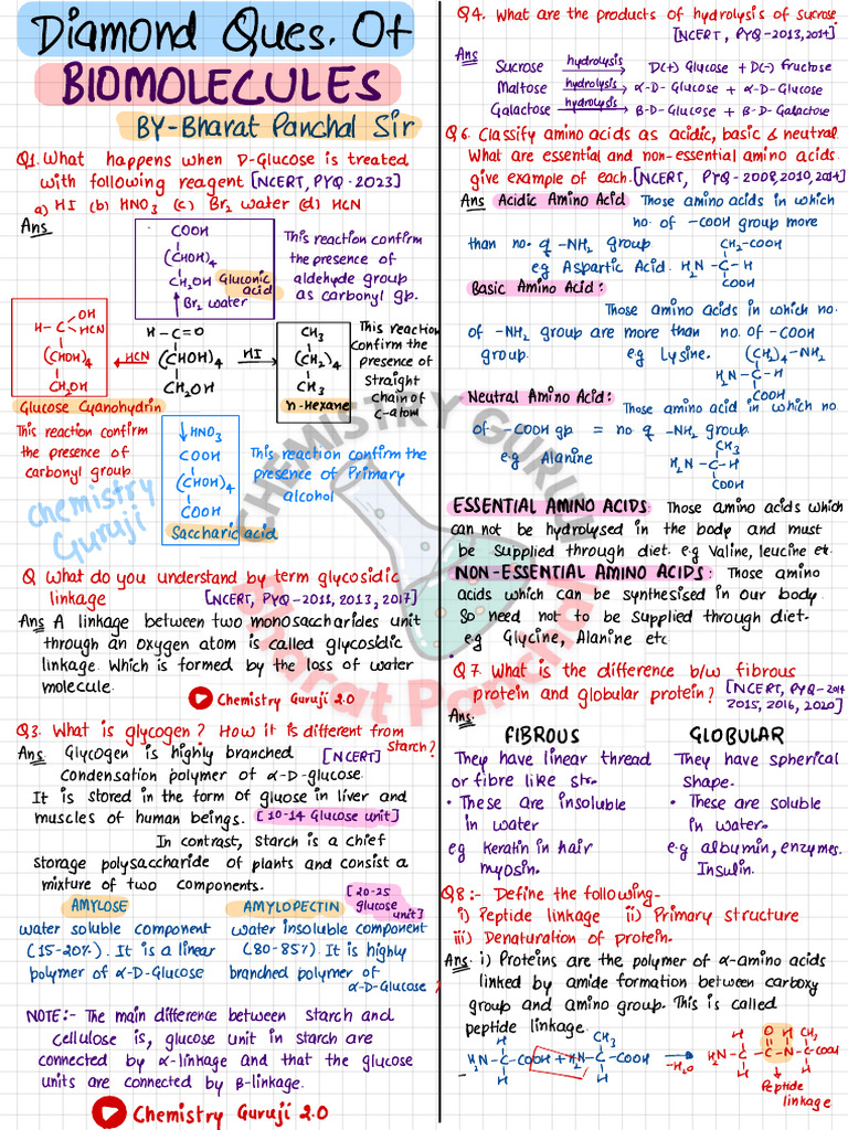Class 12 Biomolecules Notes by Bharat Panchal | PDF | Glucose | Starch