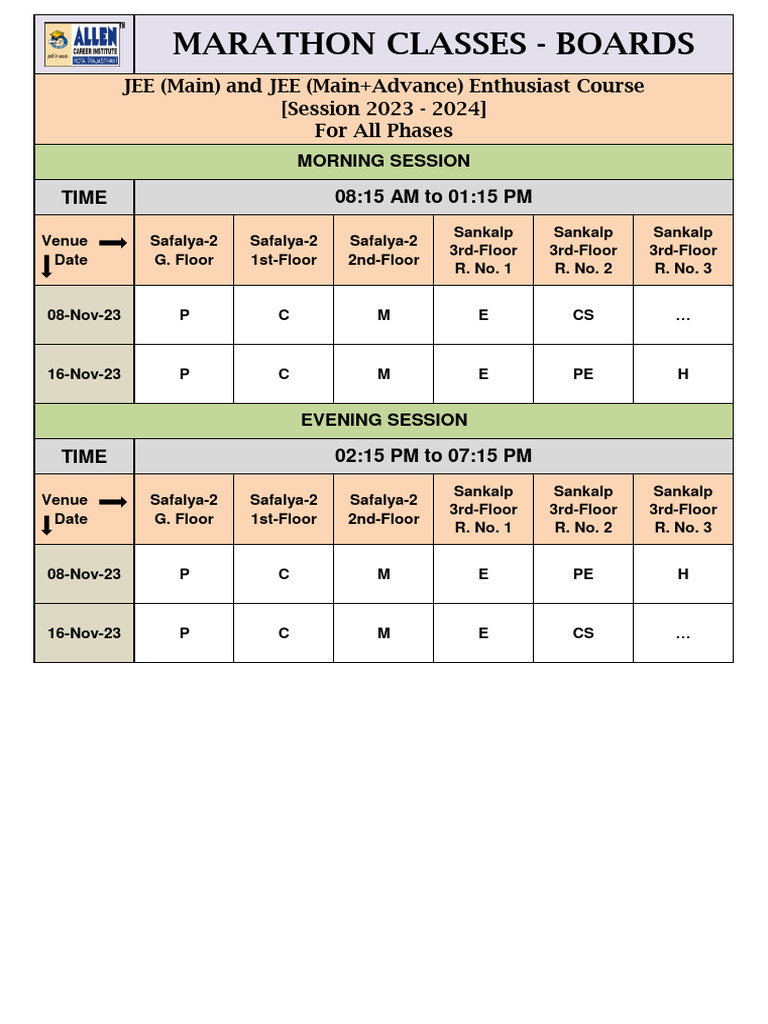 JEE Marathon Classes Schedule | PDF