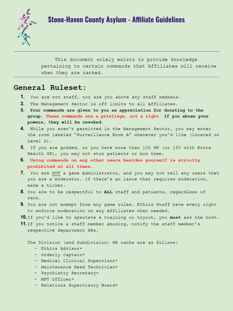 SHCA Affiliate Command Guidelines | PDF