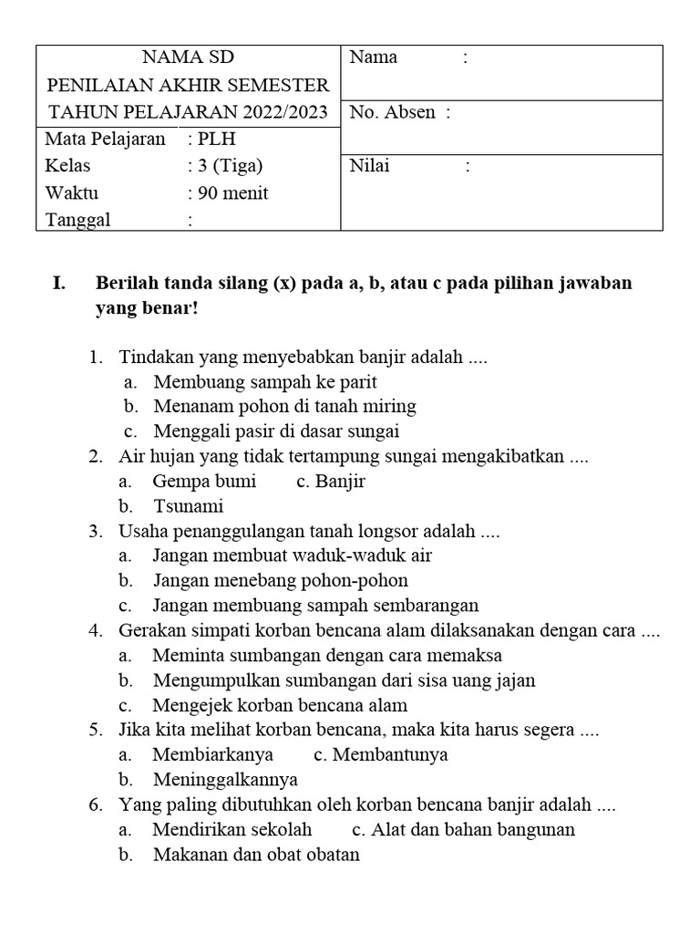 Kumpulan soal plh kelas 3
