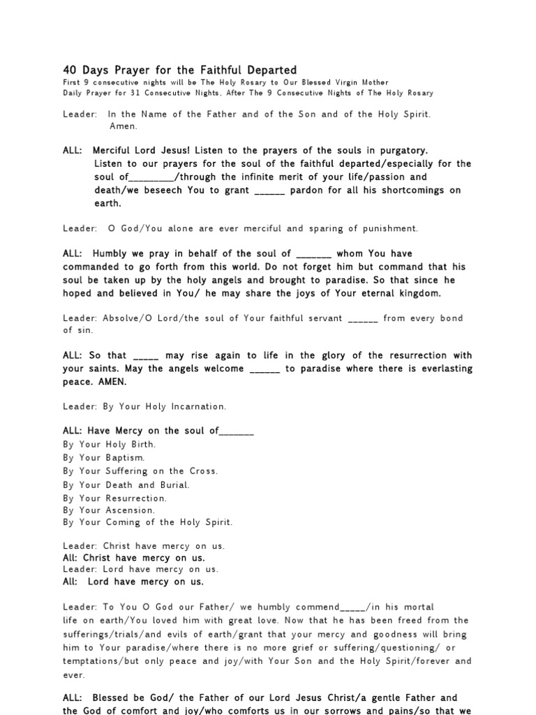 40 Days Prayer For The Faithful Departed God The Father Jesus