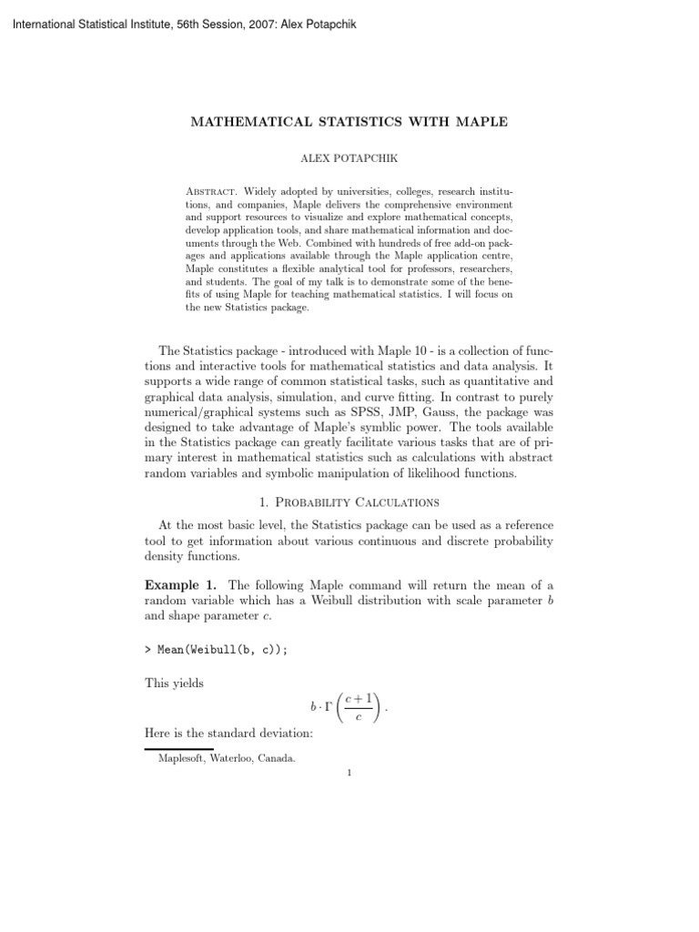 Maple Stat Pdf Normal Distribution Statistics