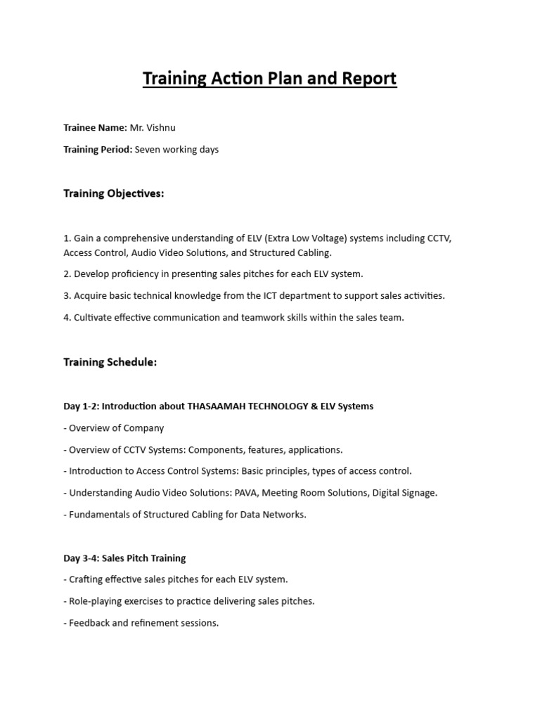 Training Plan Report Sample