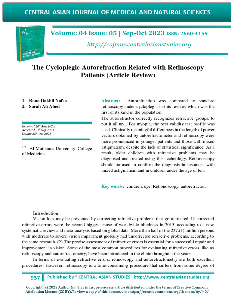 The Cycloplegic Autorefraction Related With Retinoscopy Patients